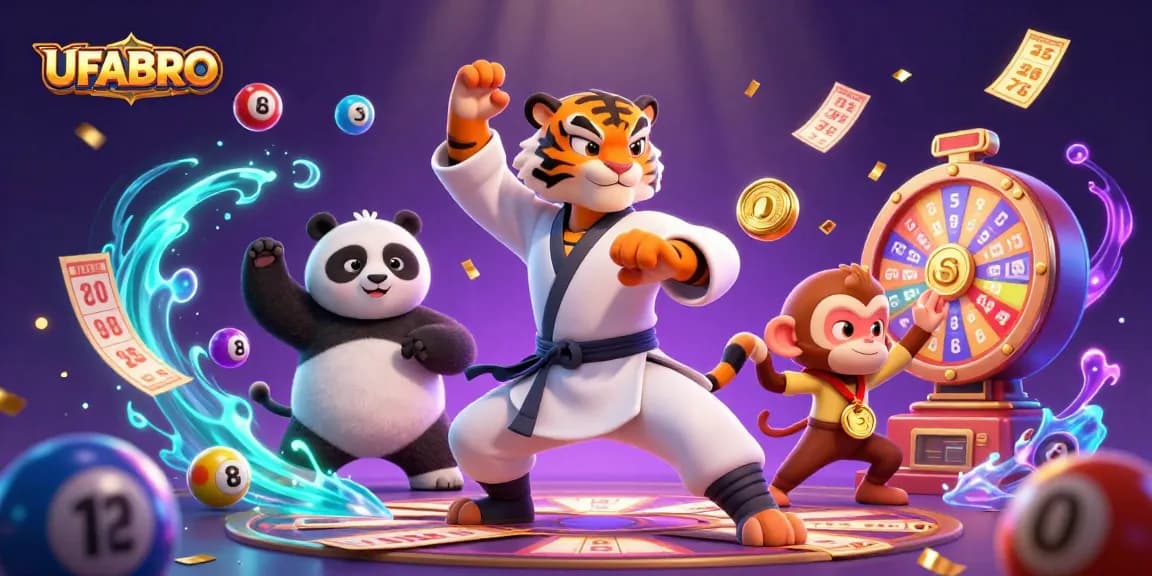 Engage with UFABRO's dynamic casino experience showcasing fun and excitement through animated characters and vibrant game elements.