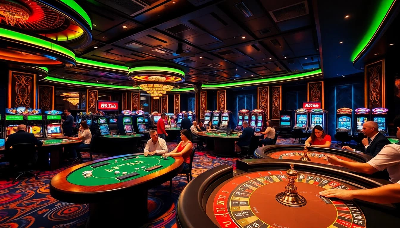 Players enjoying exciting games at B52club casino with vibrant tables and luxurious decor.