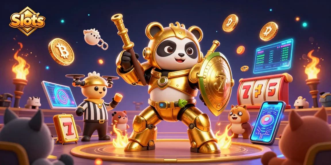 Experience exciting Slots action with a vibrant 3D panda and immersive gambling elements.