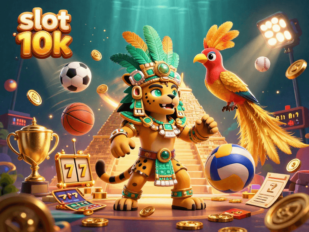 Experience thrilling gameplay with "slot depo 10k" in this vibrant, dynamic 3D casino illustration.