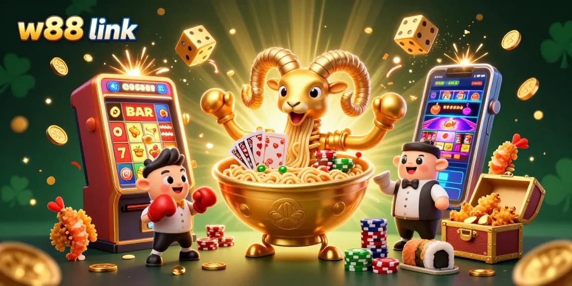 Experience winning strategies and excitement with the w88 link in this vibrant illustration of a dynamic casino scene.