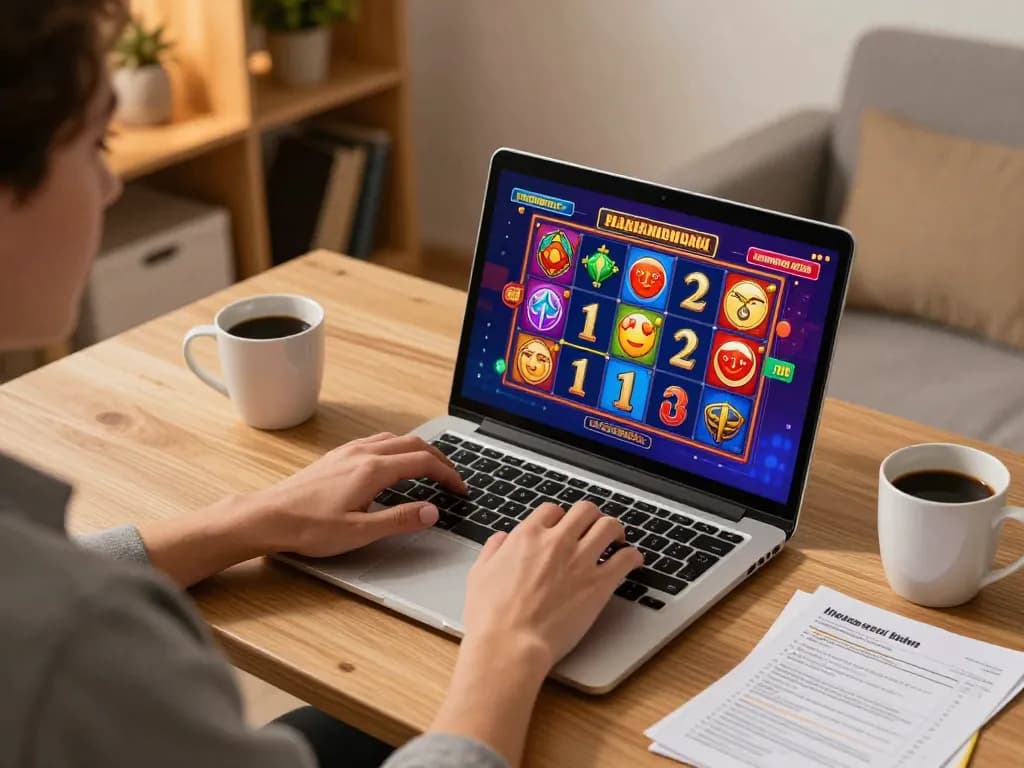 Engaging online casino gaming session on laptop featuring ok8386a with bright slot interface.