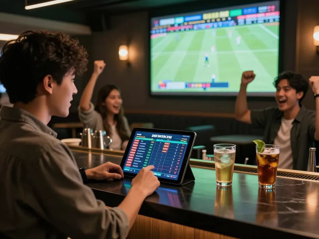 Exciting sports betting experience on UU88 with friends cheering and engaging with live odds.