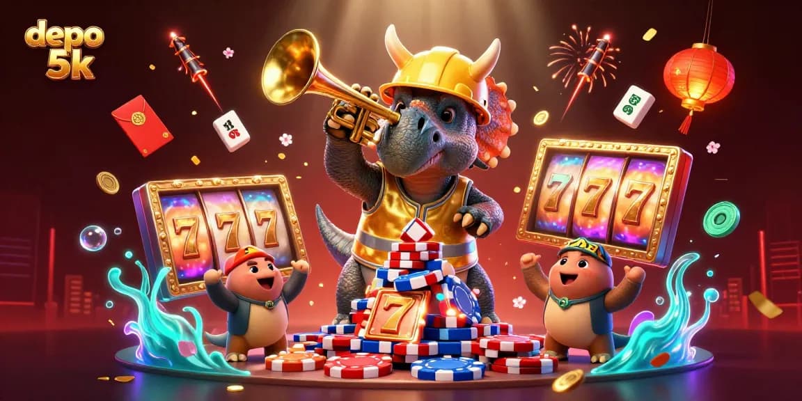 Celebrate big wins with depo 5k while enjoying the excitement of vibrant casino games in this dynamic illustration.