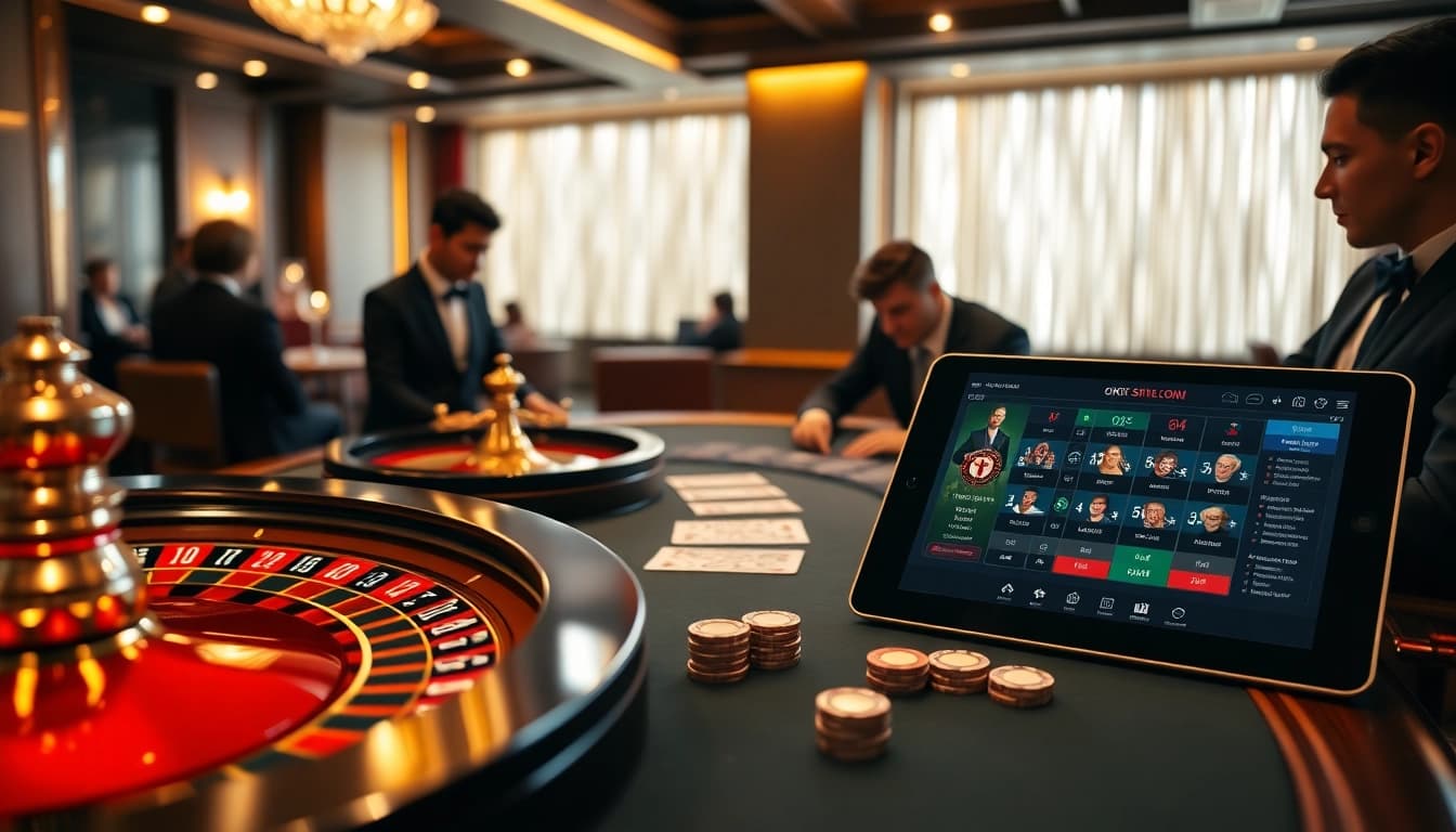 Engaging poker game scene with players, chips, and online interface highlighting https://ok8386n.com/.