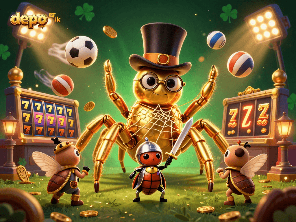 Engaging scene featuring the depo 5k golden tarantula and beetle knight amid dynamic slot elements.