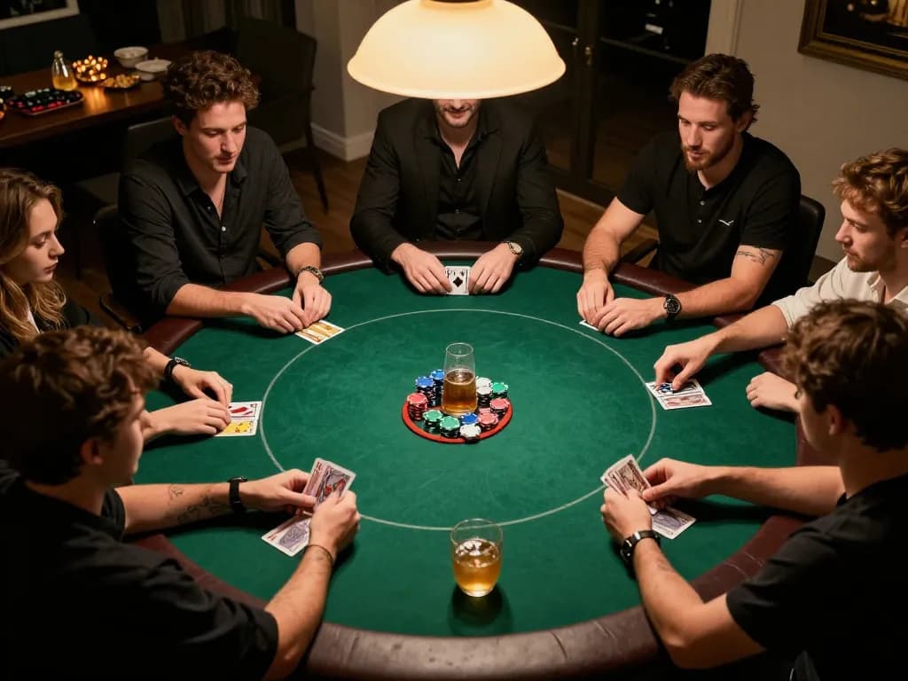 Players engaged in a friendly poker night at home, emphasizing the excitement of nhà cái 68win gaming.