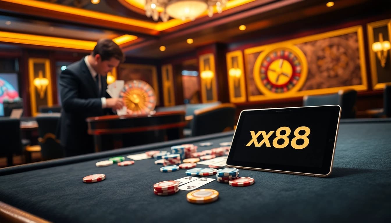Exciting xx88 casino scene with vibrant tables and professional gameplay