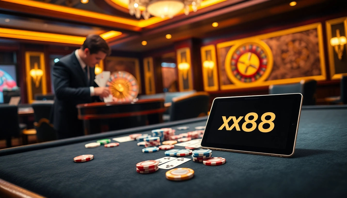 Exciting xx88 casino scene with vibrant tables and professional gameplay