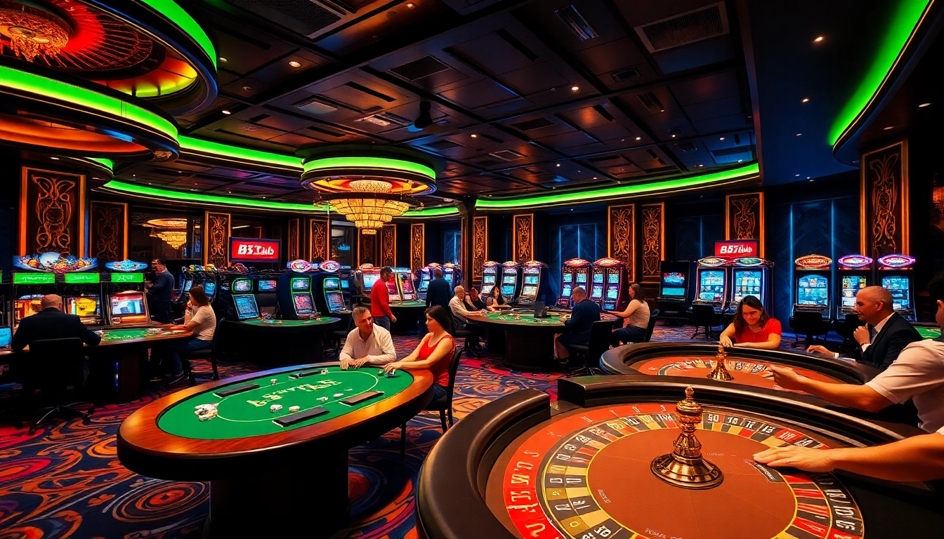 Players enjoying exciting games at B52club casino with vibrant tables and luxurious decor.