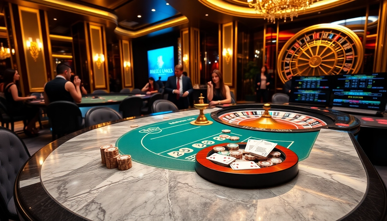 Players engaging at an upscale poker table at RR88 Casino, showcasing excitement and luxury.