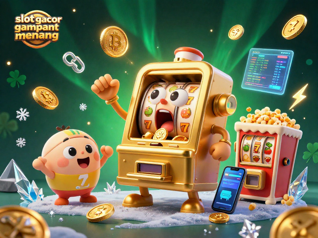 Experience thrilling wins at slot gacor gampang menang with a dynamic golden slot machine celebrating a jackpot.