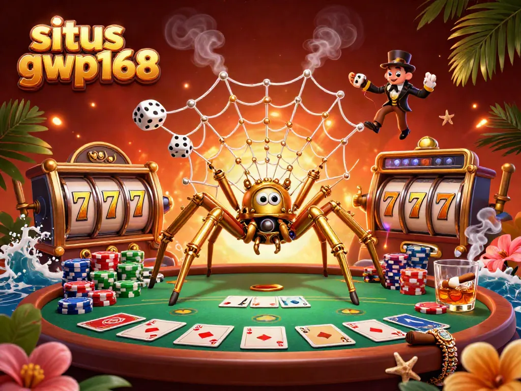 Gambarkan situs gwp168 dengan logo di sudut kiri atas dan elemen slot untuk pengalaman kasino kreatif.