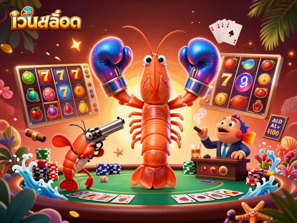 Play เว็บสล็อต with exciting slot reels and dynamic gameplay in a vibrant casino scene.