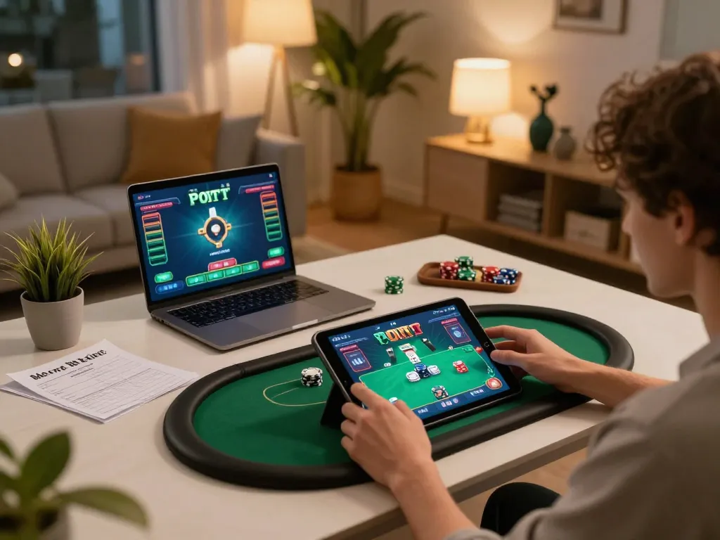 NK 88 player strategizing during home game with online gambling app displayed.