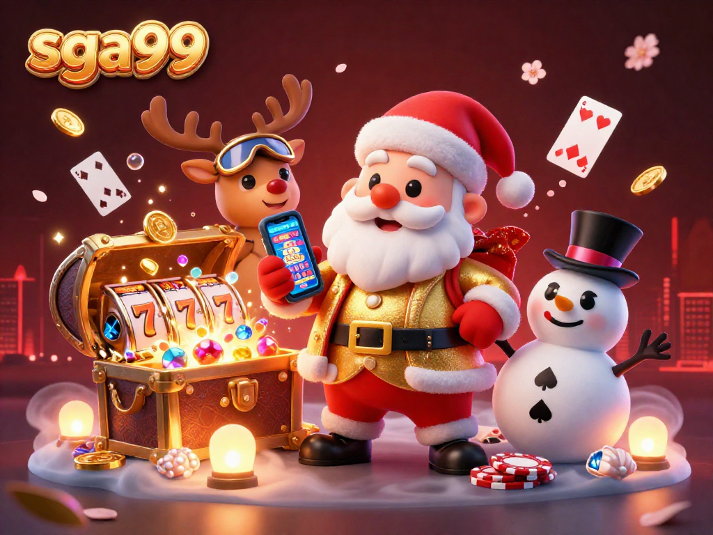 Play slots and win with sga99's vibrant casino scene featuring animated characters.