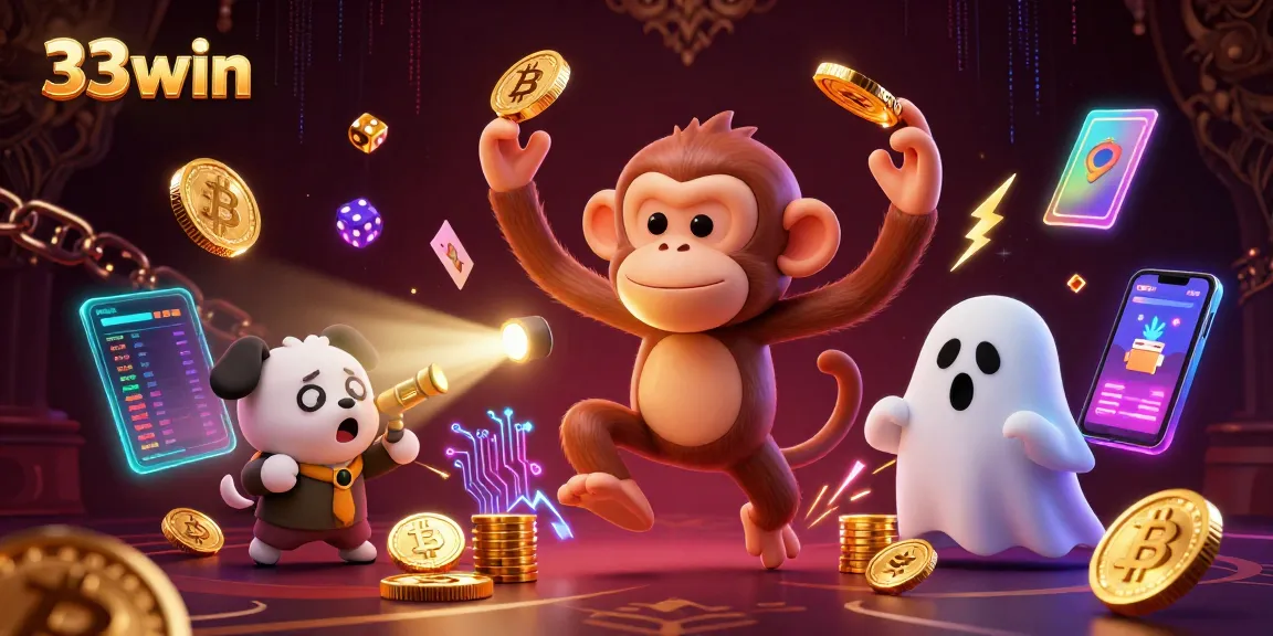 Experience thrilling entertainment at 33win's haunted casino with poltergeist monkey and ghost-hunter puppy.