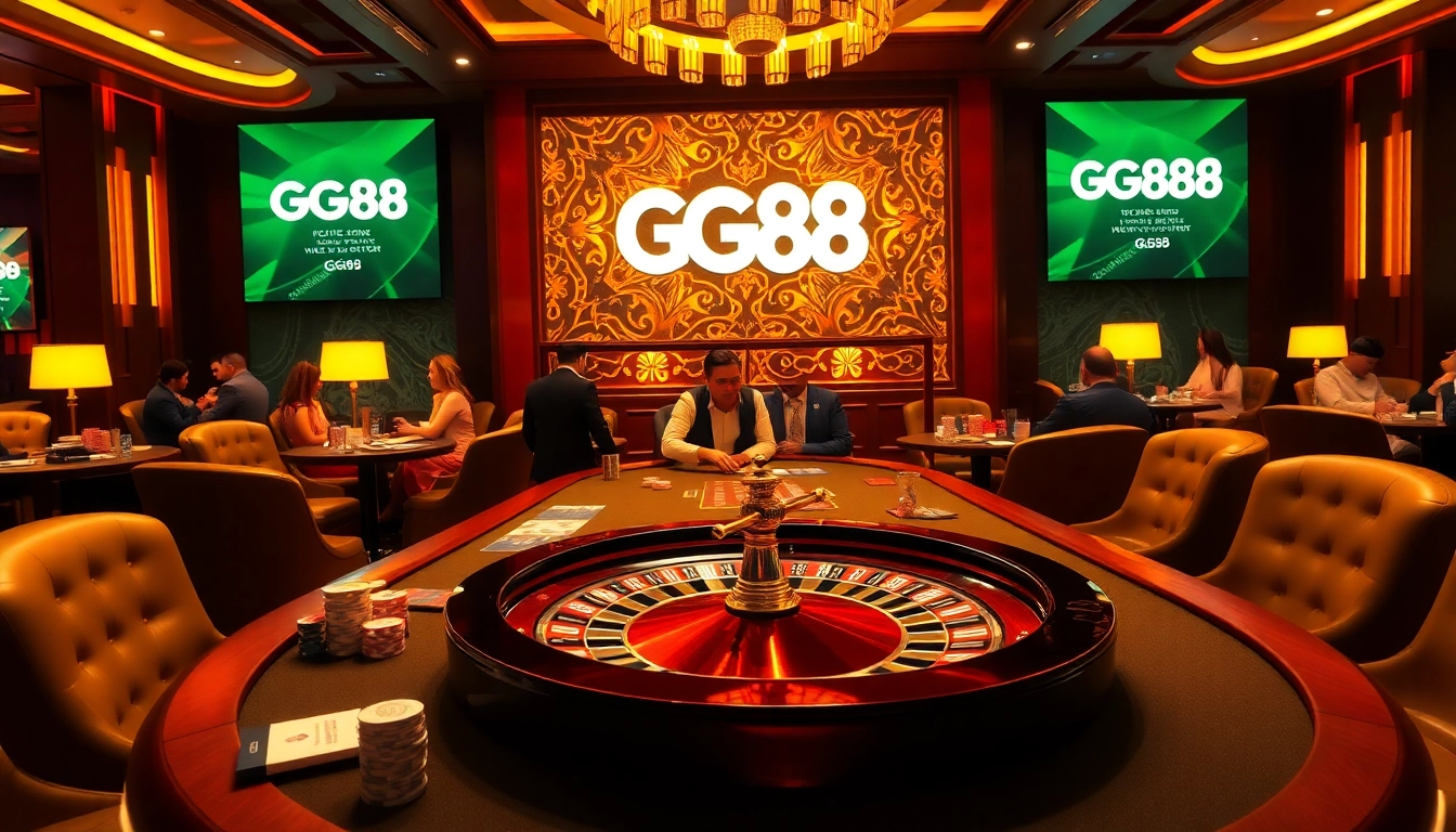 Gamblers enjoy their time at the luxurious GG88 casino, filled with vibrant excitement and engaging gameplay.