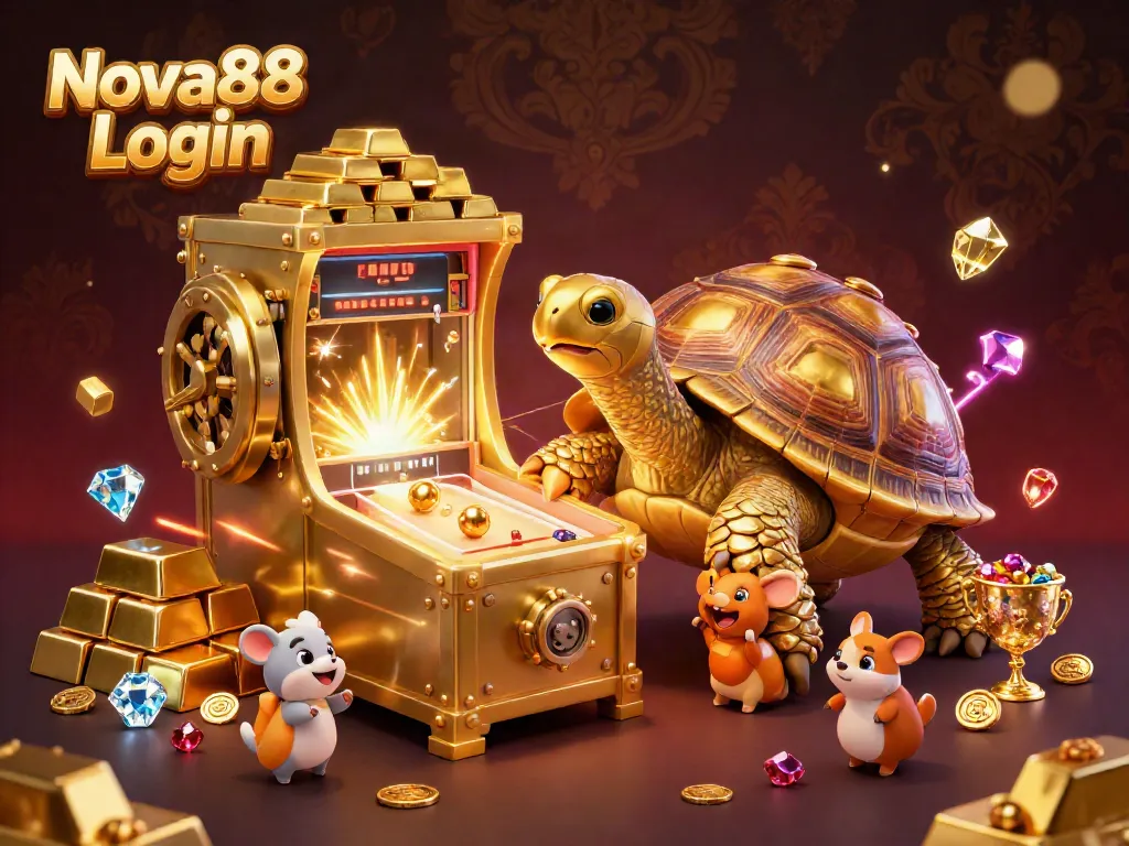 Experience the excitement of Nova88 Login with a vibrant golden tortoise and treasures