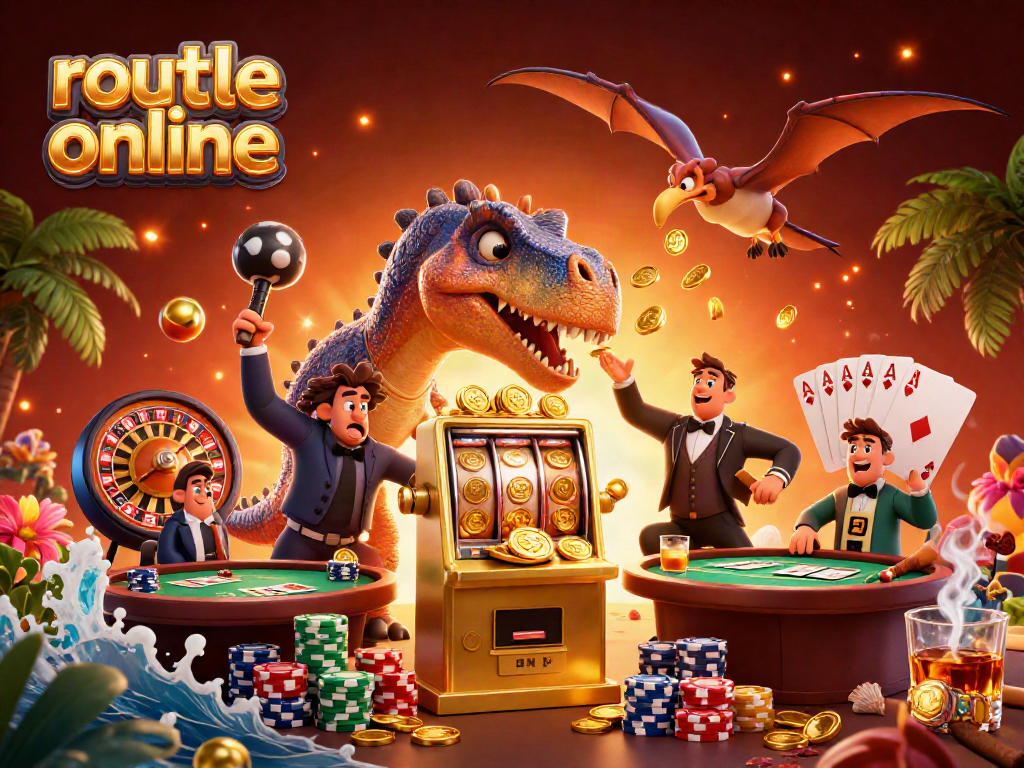 Experience thrilling roulette online action with cartoon dinosaurs in a dynamic casino scene.