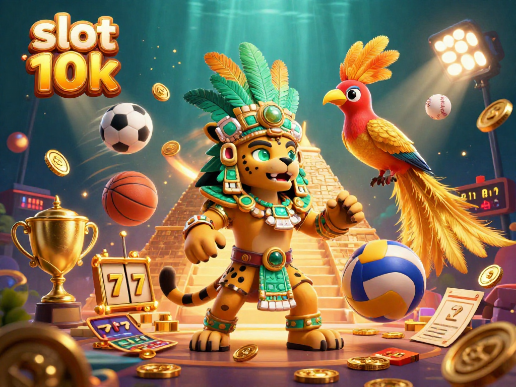 Experience thrilling gameplay with "slot depo 10k" in this vibrant, dynamic 3D casino illustration.