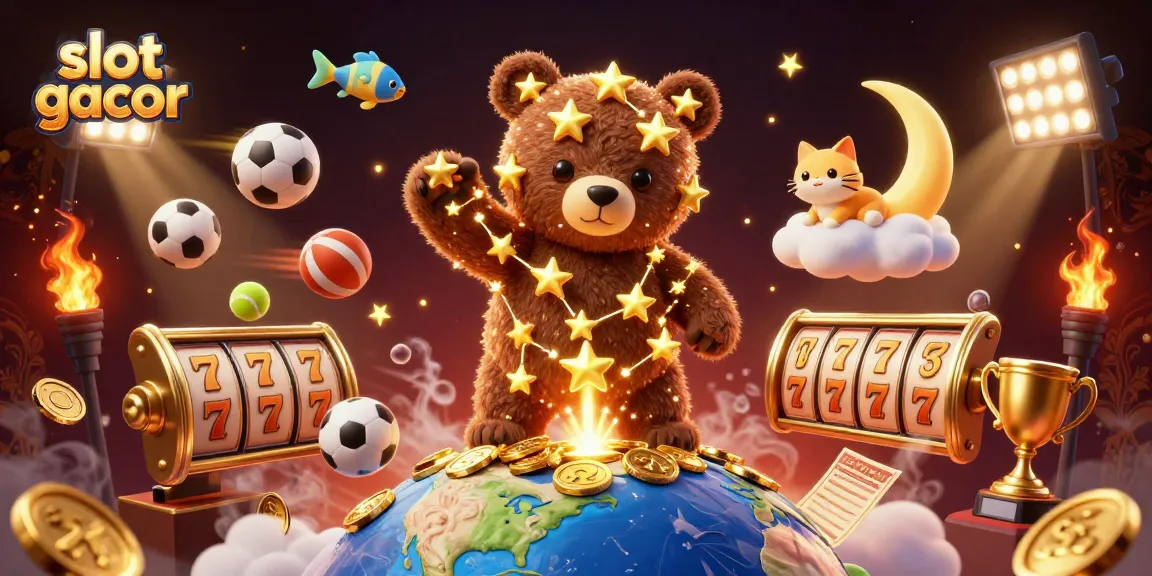 Engage in slot gacor gaming with a dazzling scene of a constellation bear, coins, and dynamic game elements.
