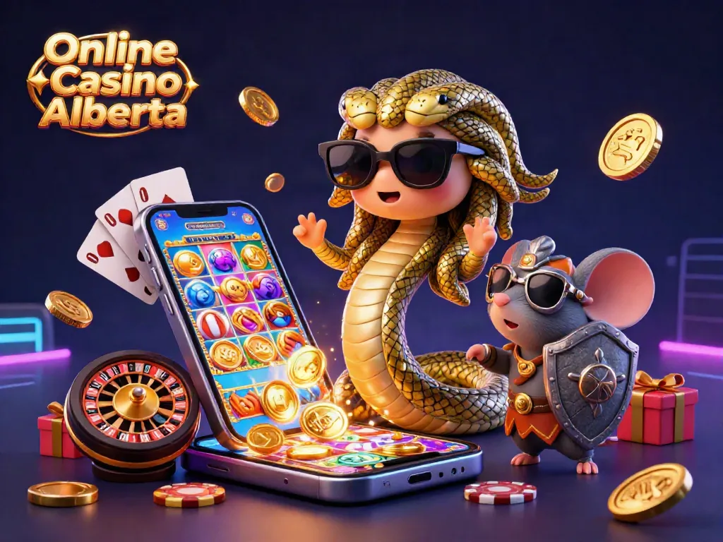 Experience top games at Online Casino Alberta with Medusa and a warrior mouse in a vibrant casino-themed scene.