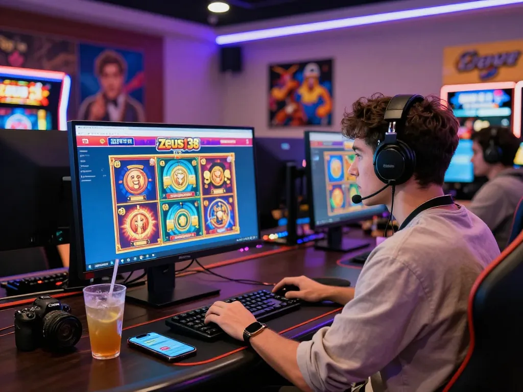 Engaged player exploring the zeus138 online casino platform for thrilling slot games in a vibrant gaming environment.