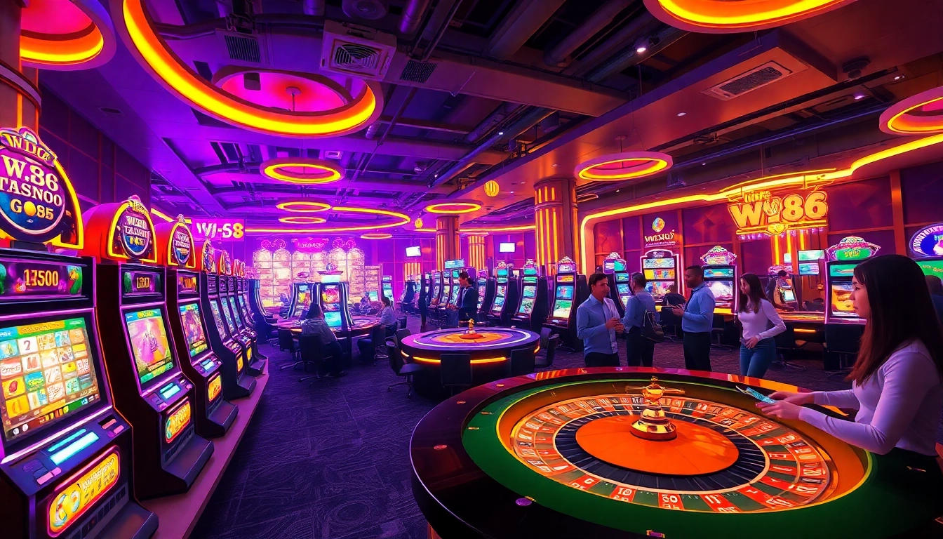 Exciting virtual casino scene showcasing Link vào WW88 with animated games and vibrant lighting.
