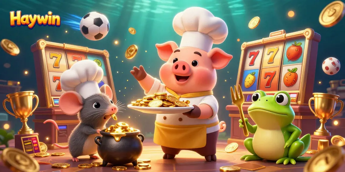 Experience exciting gameplay with Haywin, featuring a vibrant 3D casino scene filled with slot reels and golden coins.