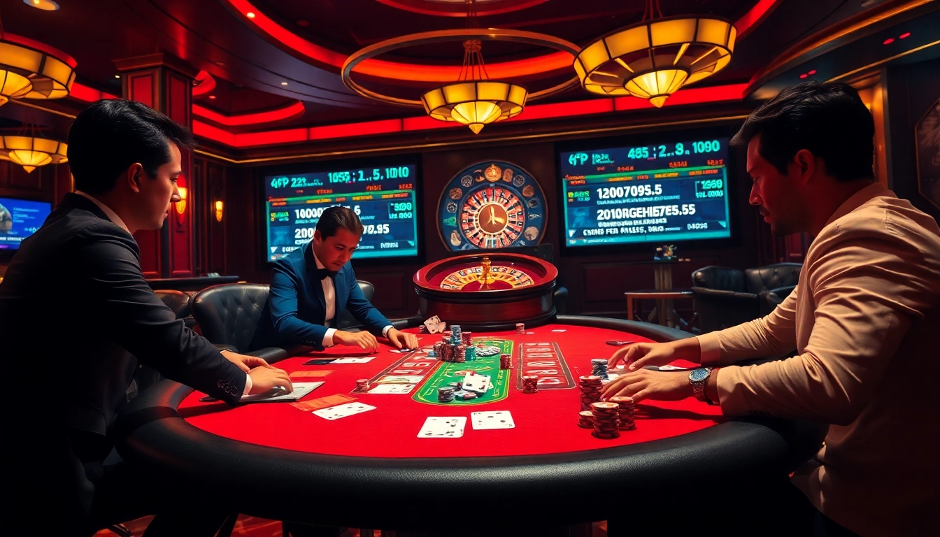 Experience high-stakes poker action at gg88 with vibrant cards and chips in a luxurious casino setting.