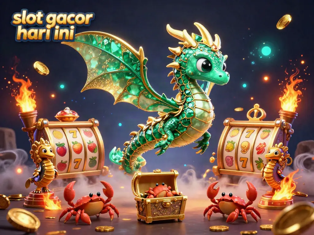 Mainkan slot gacor hari ini dengan ilustrasi naga laut berharga dan simbol mesin slot yang mengagumkan.