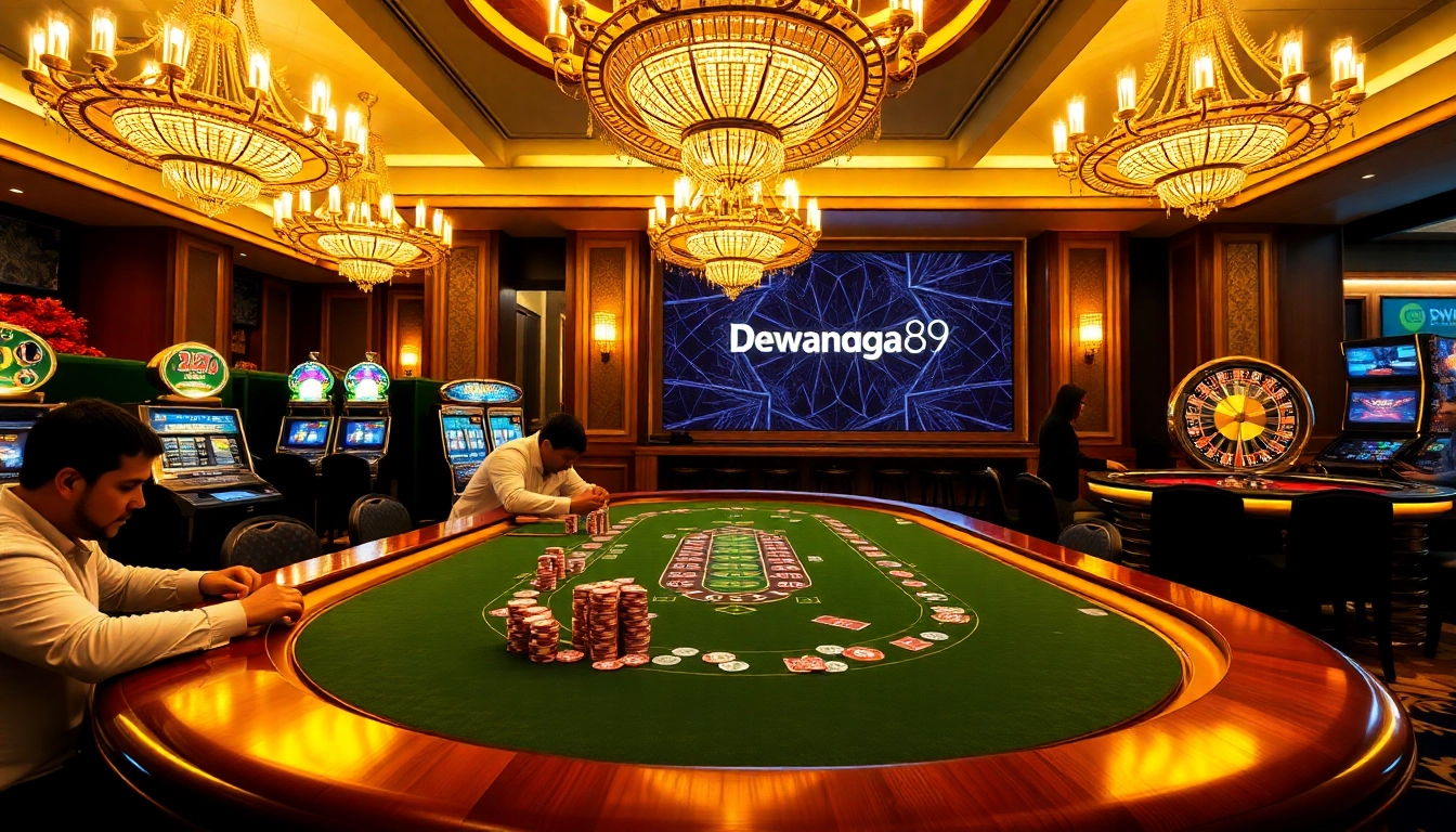 Adegan meja poker Dewanaga89 dengan chip berwarna-warni dan desain yang elegan, menonjolkan kemewahan perjudian.