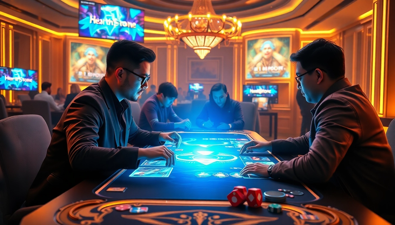 Hearthstone esports competition scene showcasing E1 Sport Hearthstone with players and gaming elements.