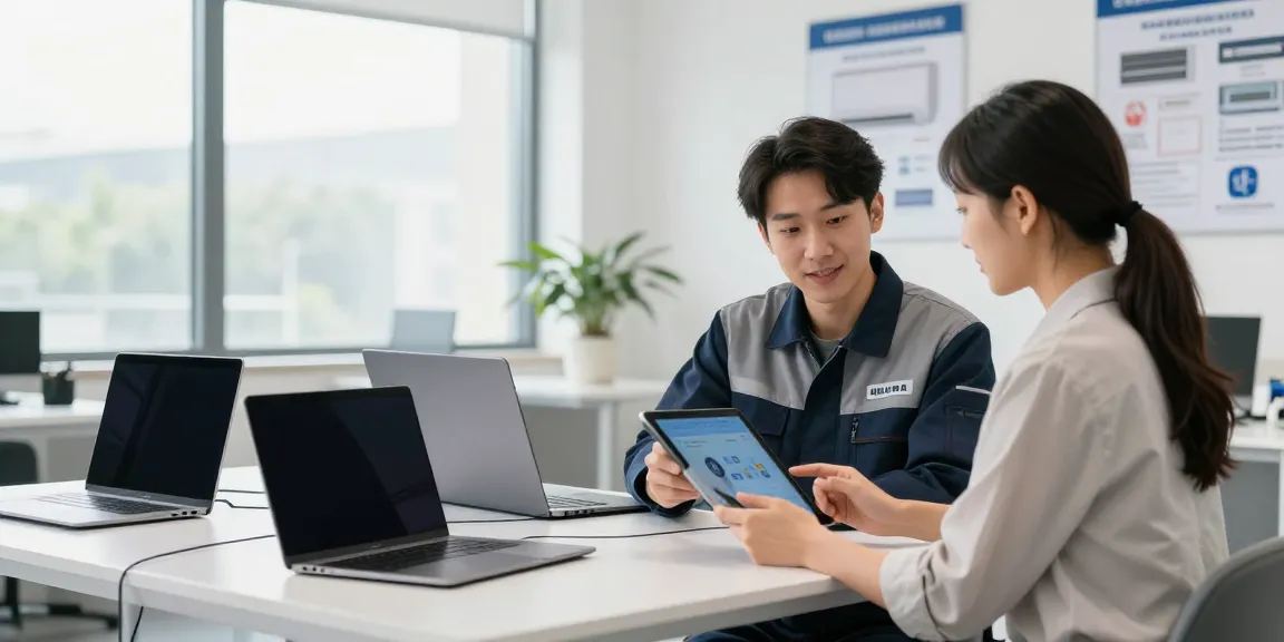 dewitogel layanan AC responsif dan efisien dengan teknisi menggunakan tablet.