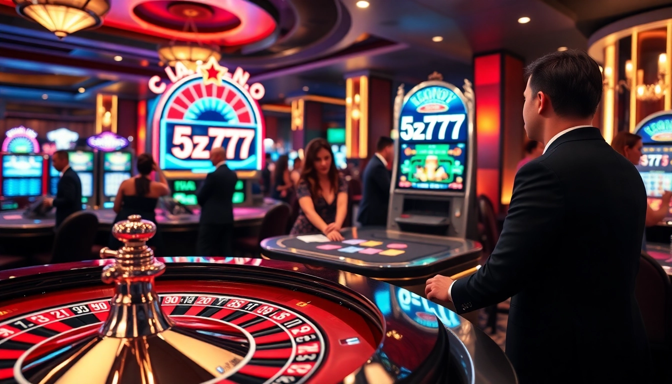 Exciting casino scene featuring the number 5z777 on a slot machine, with players enjoying the thrill of gambling.