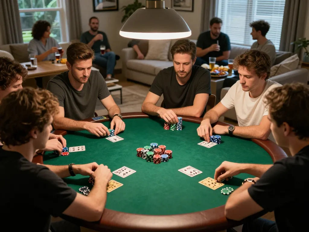 hello88 players strategizing during intense poker game night at home with friends