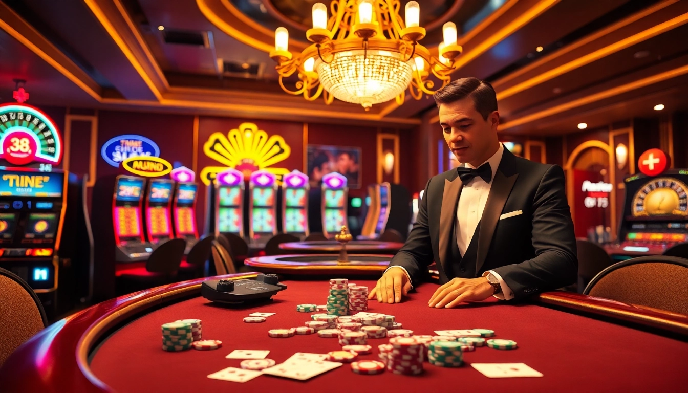 Engaging scene of s8 nhà cái casino gameplay with colorful chips and professional dealer.