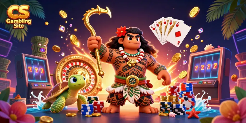 Enjoy thrilling games at a CS Gambling Site, featuring vibrant characters, poker chips, and sparkling treasures.