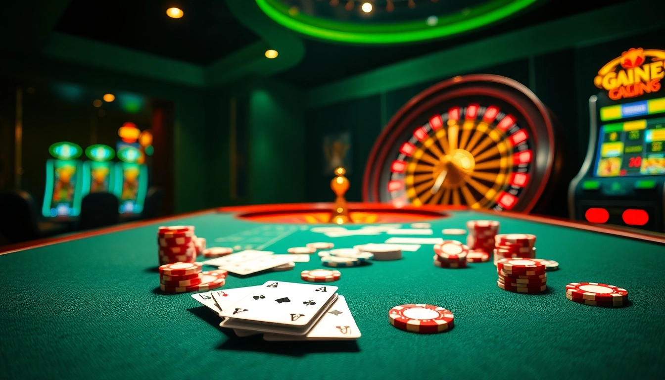 Experience the thrill of online gambling at https://www.ok8386a.org/ with a vibrant casino scene featuring poker chips and roulette.