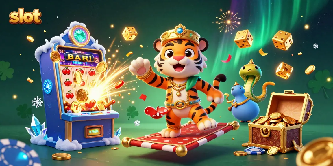 Spin and win with slot games in a vibrant scene featuring a tiger sultan and treasure.
