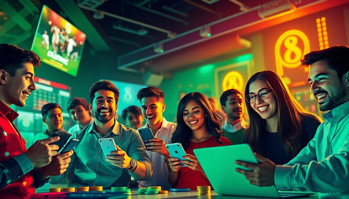 Experience the thrill of 8s bet with diverse players enjoying online betting in an exciting atmosphere.