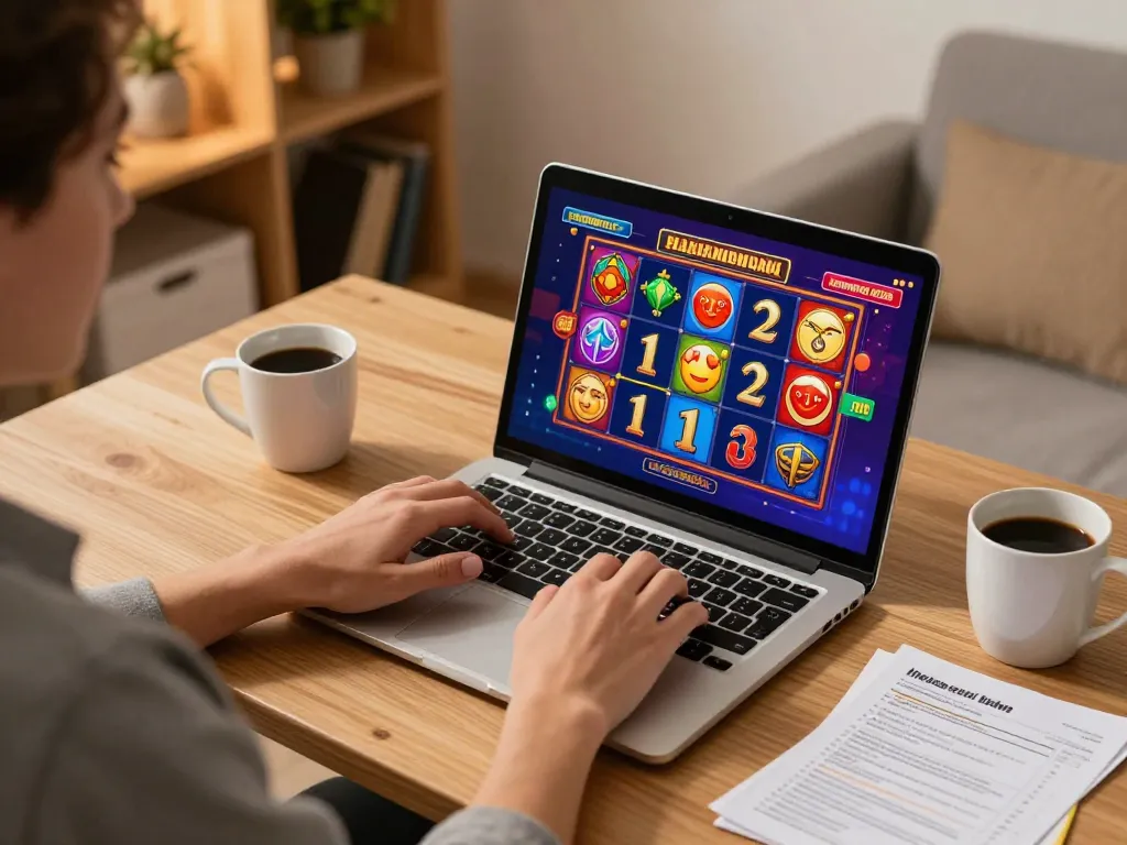 Engaging online casino gaming session on laptop featuring ok8386a with bright slot interface.