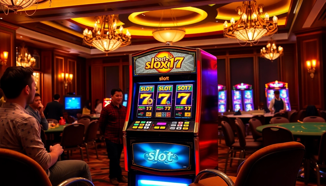 Players winning big at the slot777 casino with vibrant slot machines and joyful expressions.