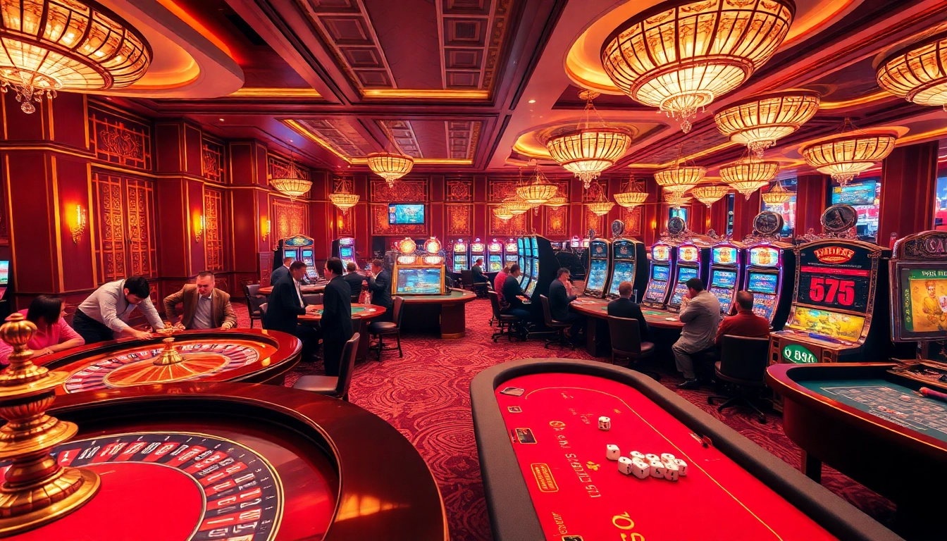 Excited players enjoy gaming at 88i casino with vibrant roulette, poker tables, and bright slot machines.