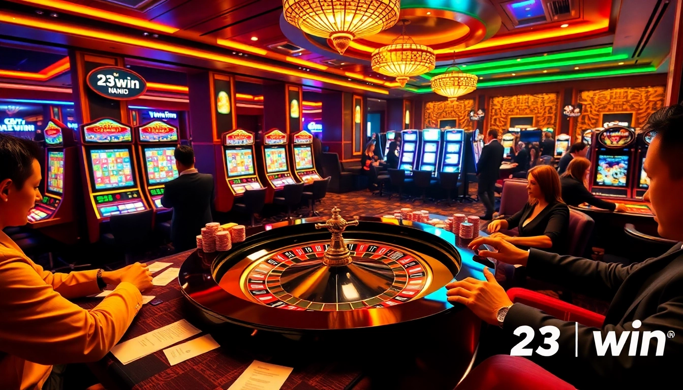 Engaging scene at 23win nhà cái, showcasing players enjoying roulette and poker excitement.