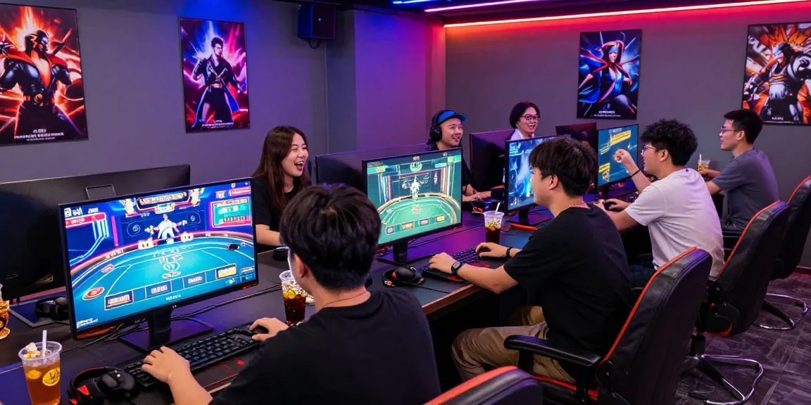 Experience thrilling online gaming at 68gamebai with friends in an energetic lounge.