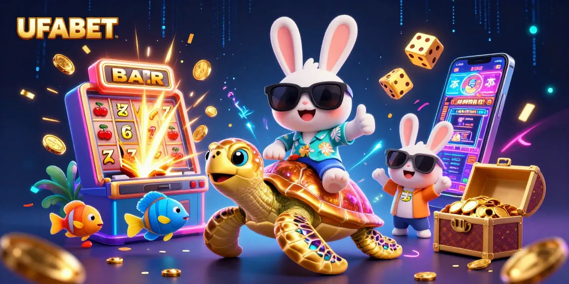 Spin and win at UFABET with vibrant games and a lucky rabbit celebrating jackpots