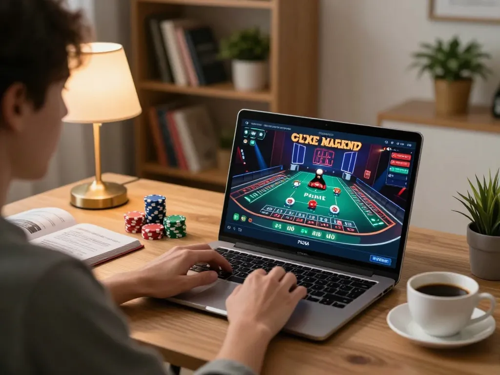 Engaged player enjoying live dealer games on PH365 from a cozy home office.