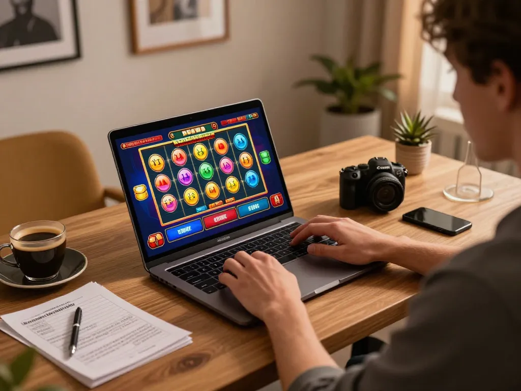Engage with Sun win online casino gameplay on laptop in a stylish home setting.